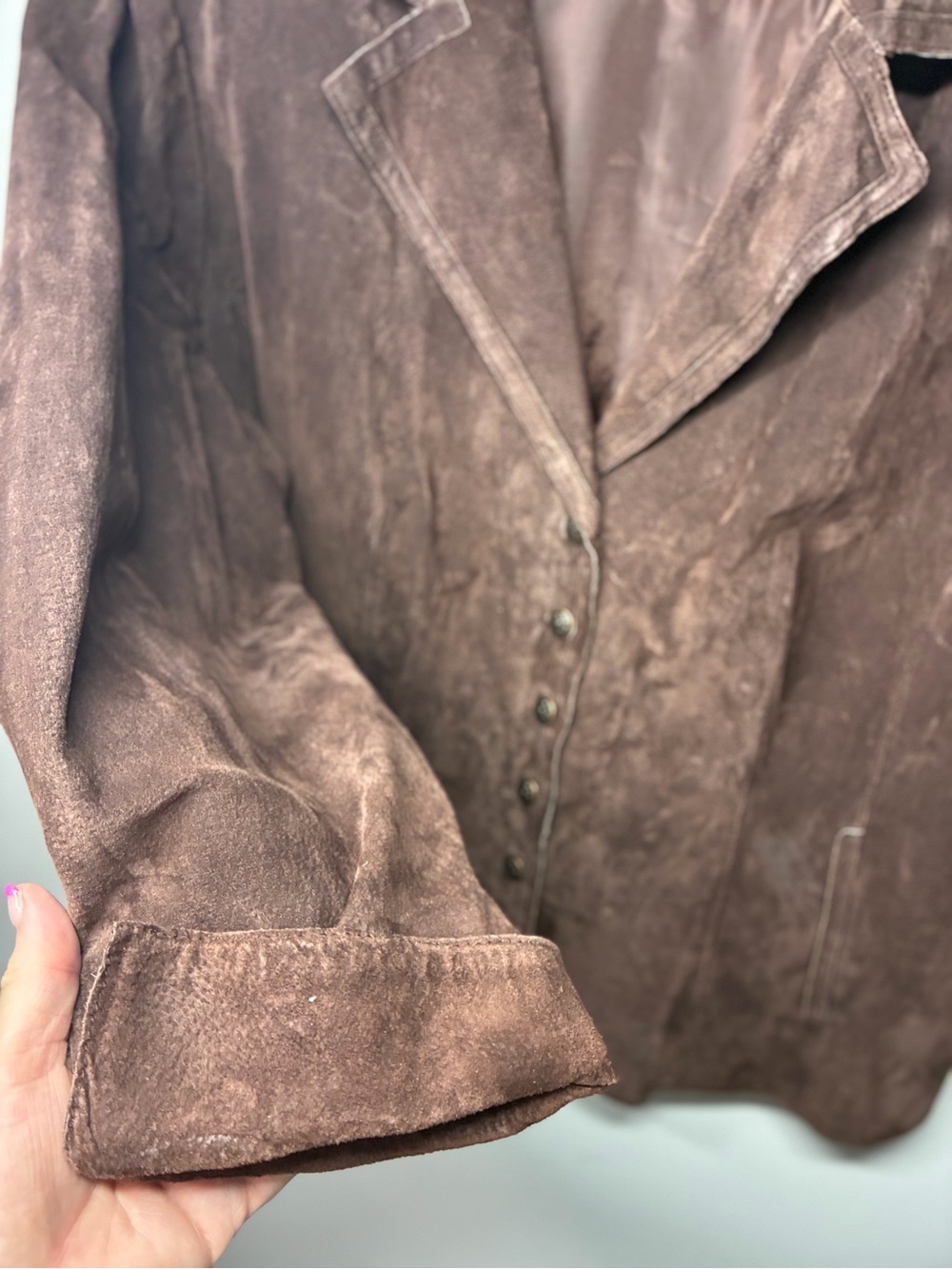 Retro Suede Button-Front Brown Women's Jacket - Picture 6 of 8